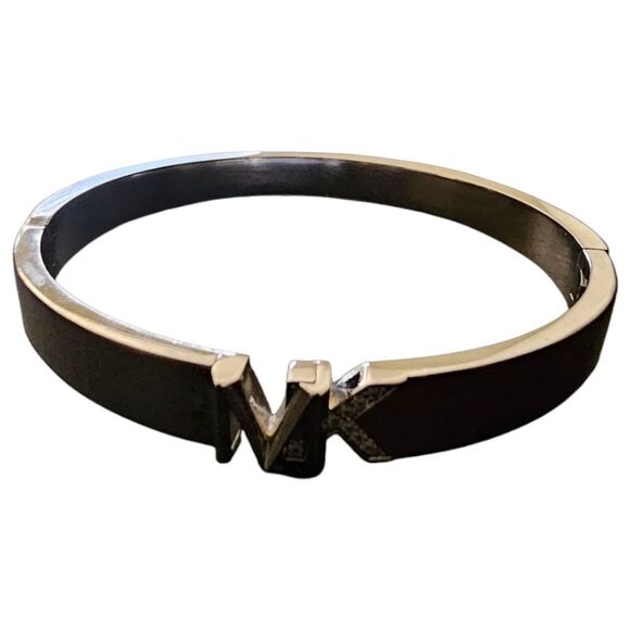 MICHAEL KORS Platinum-Plated Brass Pave' Logo Bangle - Picture 2 of 6